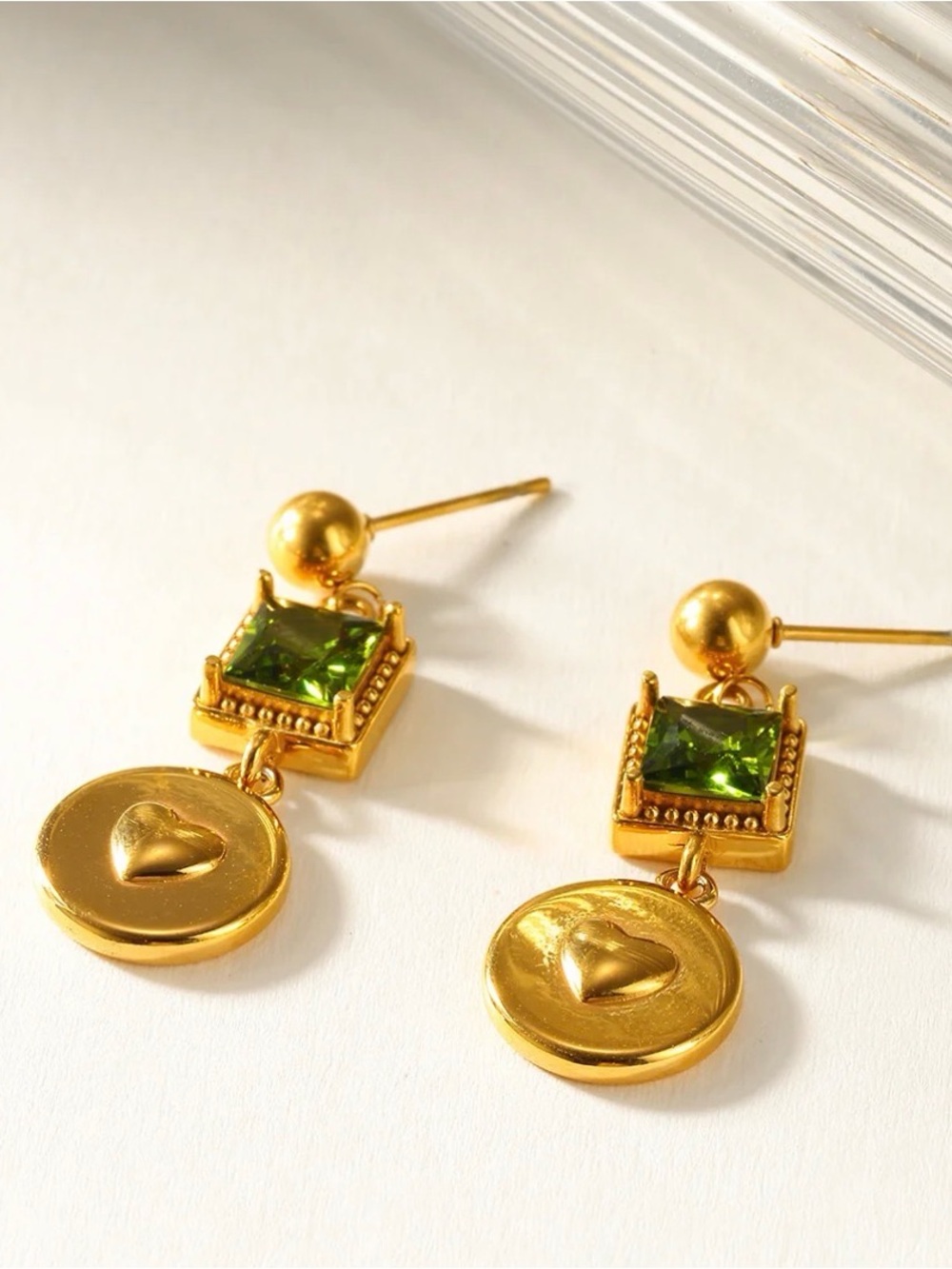 Gold Green Crystal Bracelet and Drop Earrings SET